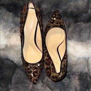 Jessica Simpson Leopard Print Sequin Stiletto Heels